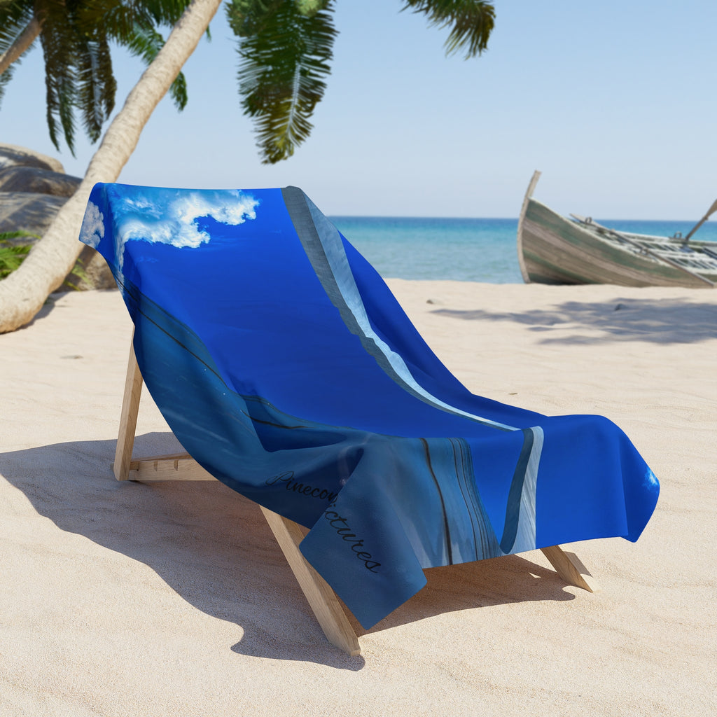 Cloud & Sail Blue Beach Towel - Nautical Sky Design