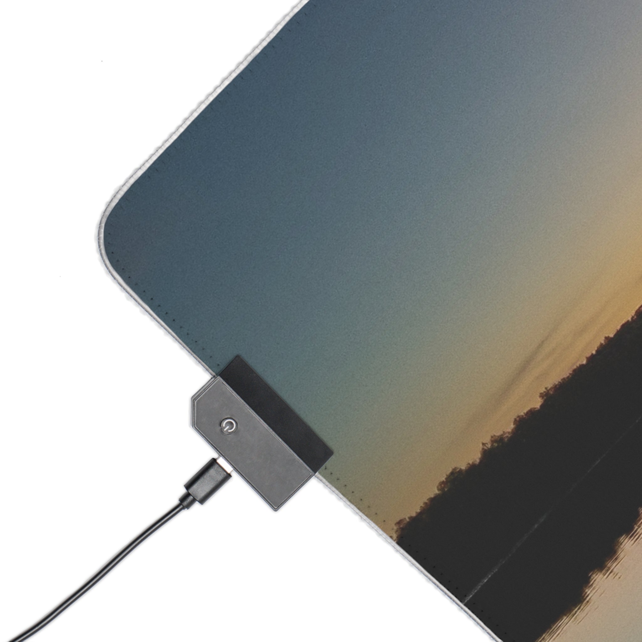 LED Gaming Mouse Pad — RGB Large Desk Mat with Sunset Lake Print