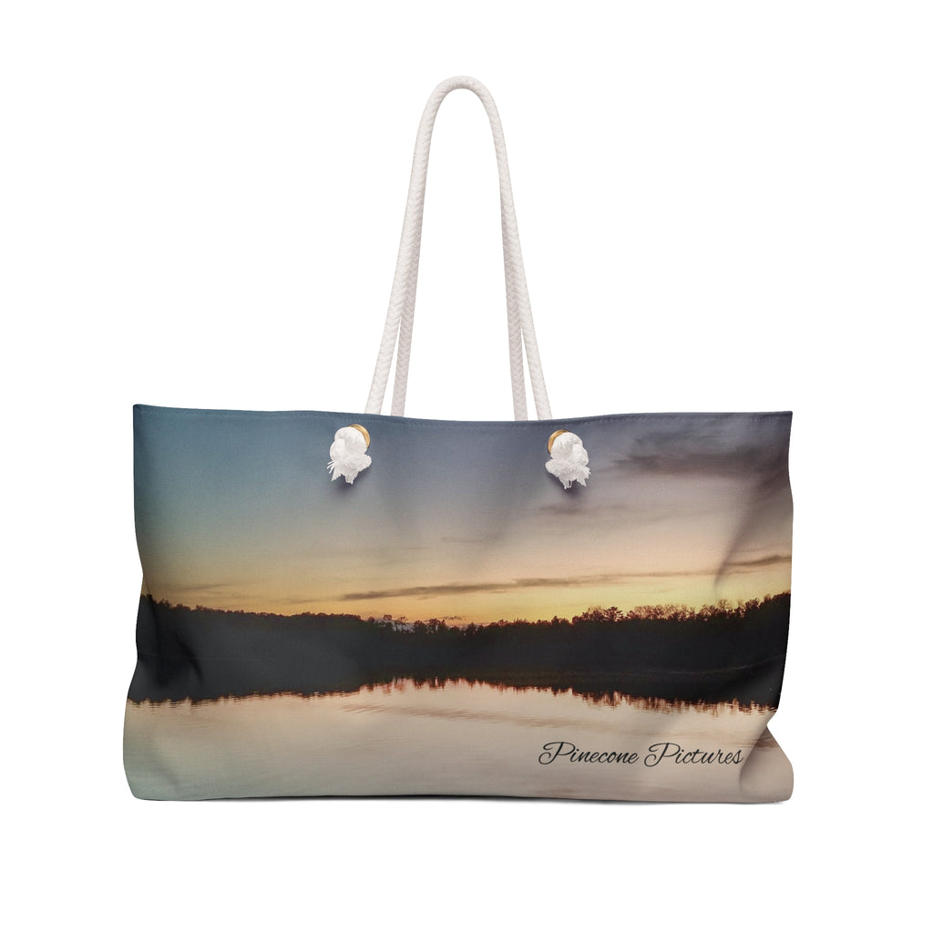 Scenic Lake Sunset Weekender Bag — Pinecone Pictures Printed Travel Tote