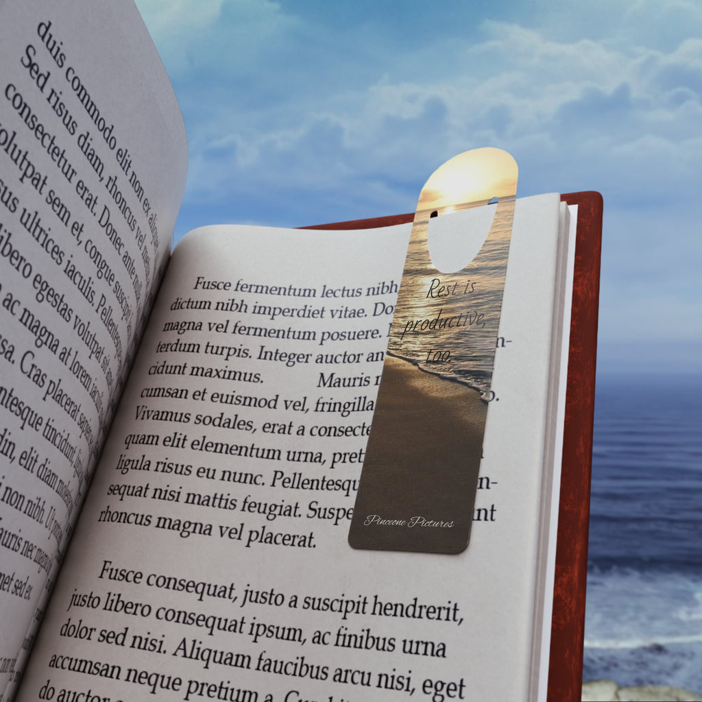 Bookmark — "Rest Is Productive, Too" Sunrise Beach Metal Bookmark