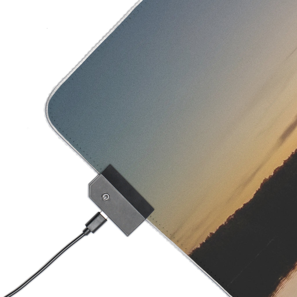 LED Gaming Mouse Pad — RGB Large Desk Mat with Sunset Lake Print