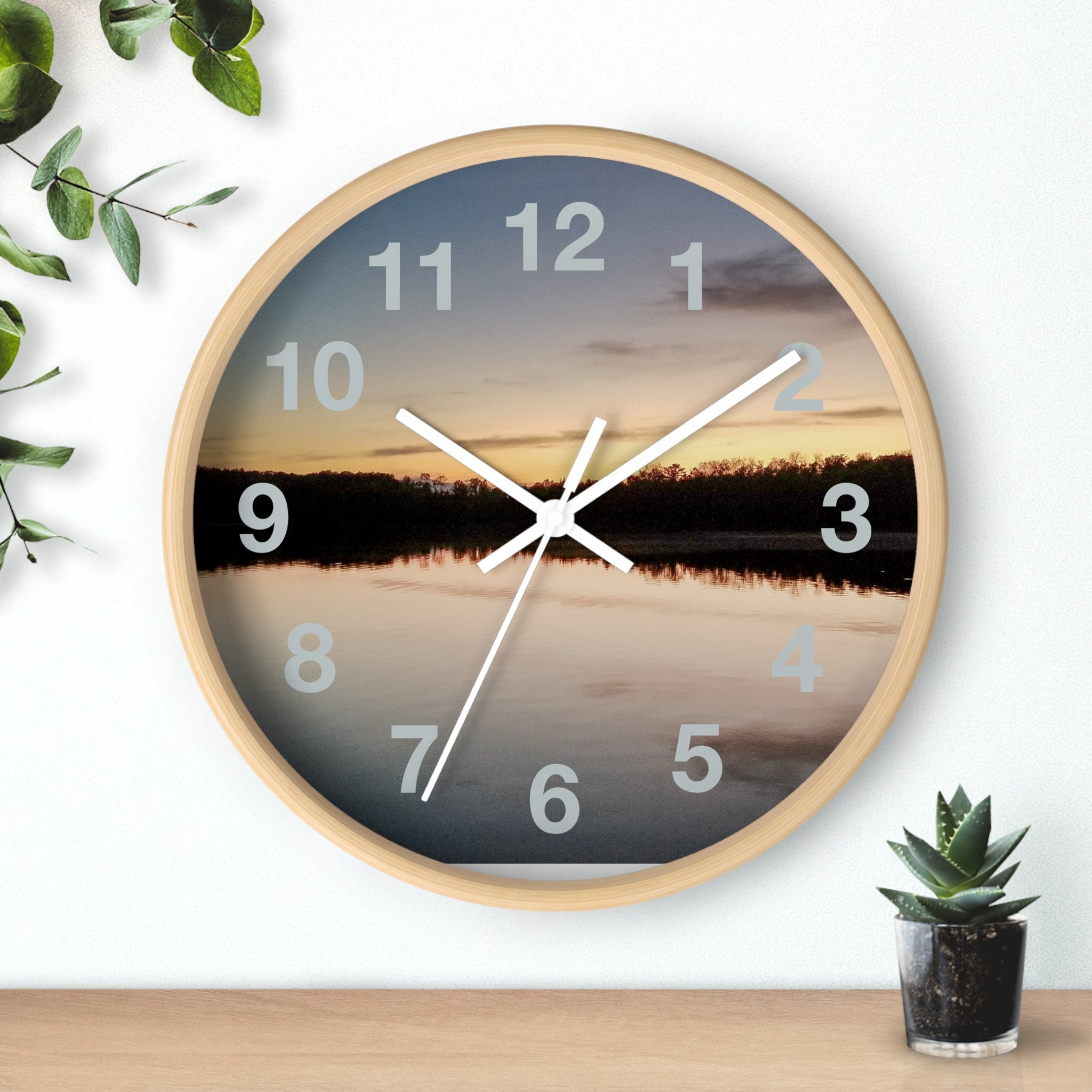 Sunset Lake Wall Clock – Reflective Nature Scenic Clock