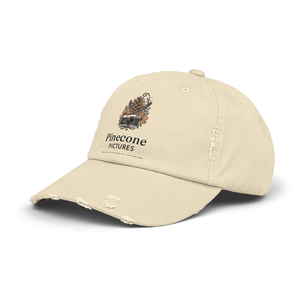 Pinecone Pictures Distressed Cap — Vintage Camera Logo Baseball Hat