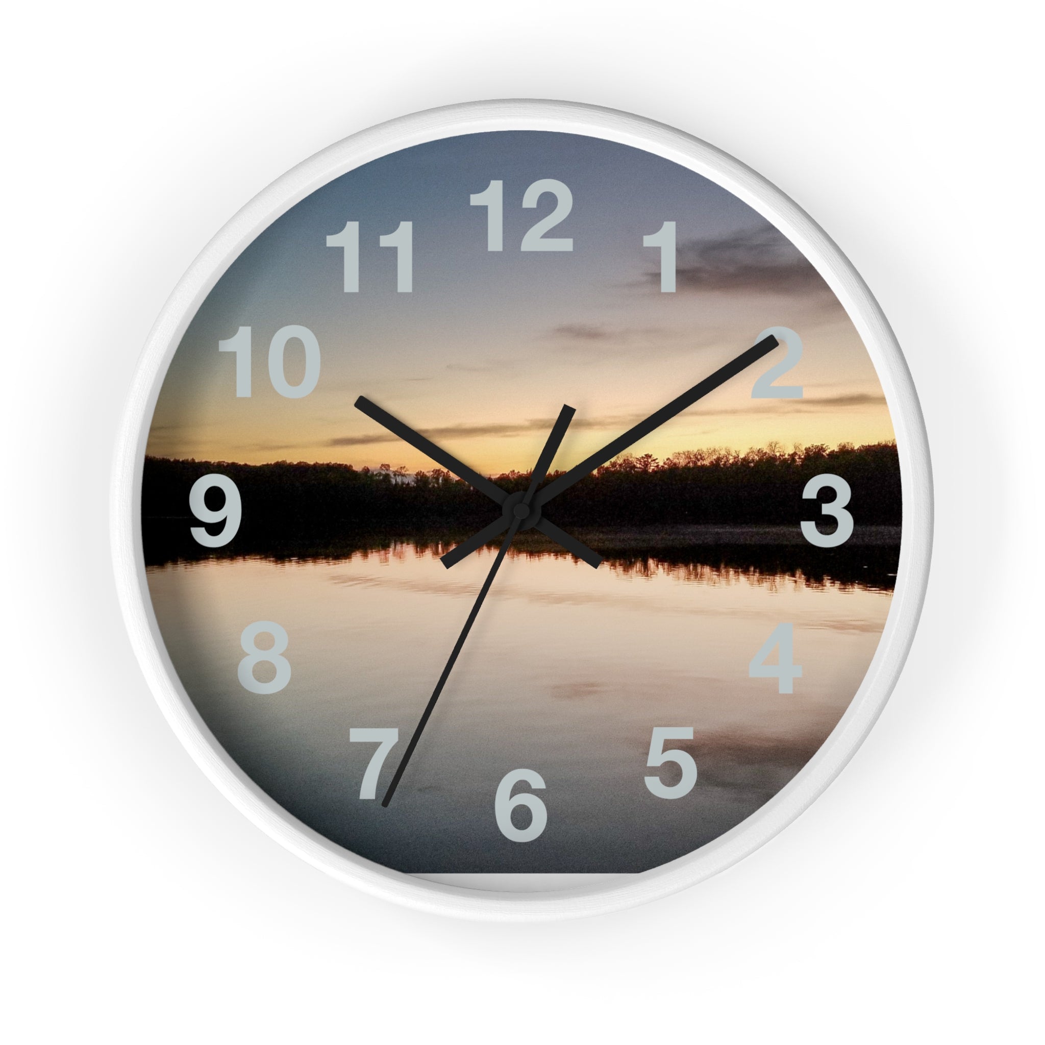 Sunset Lake Wall Clock – Reflective Nature Scenic Clock