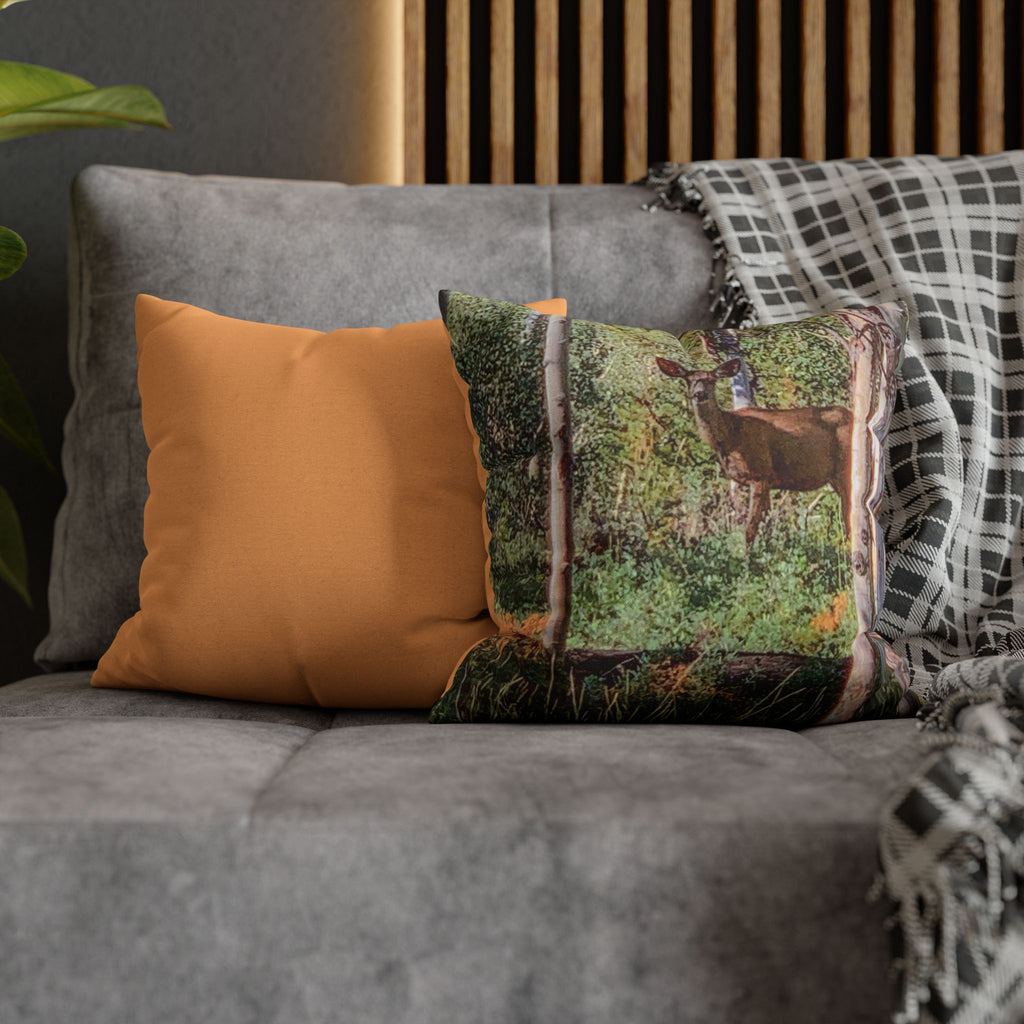 Deer in Forest Pillowcase — Rustic Wildlife Decorative Throw Pillow