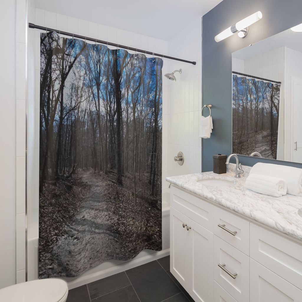Forest Path Shower Curtain – Moody Woodland Bathroom Décor