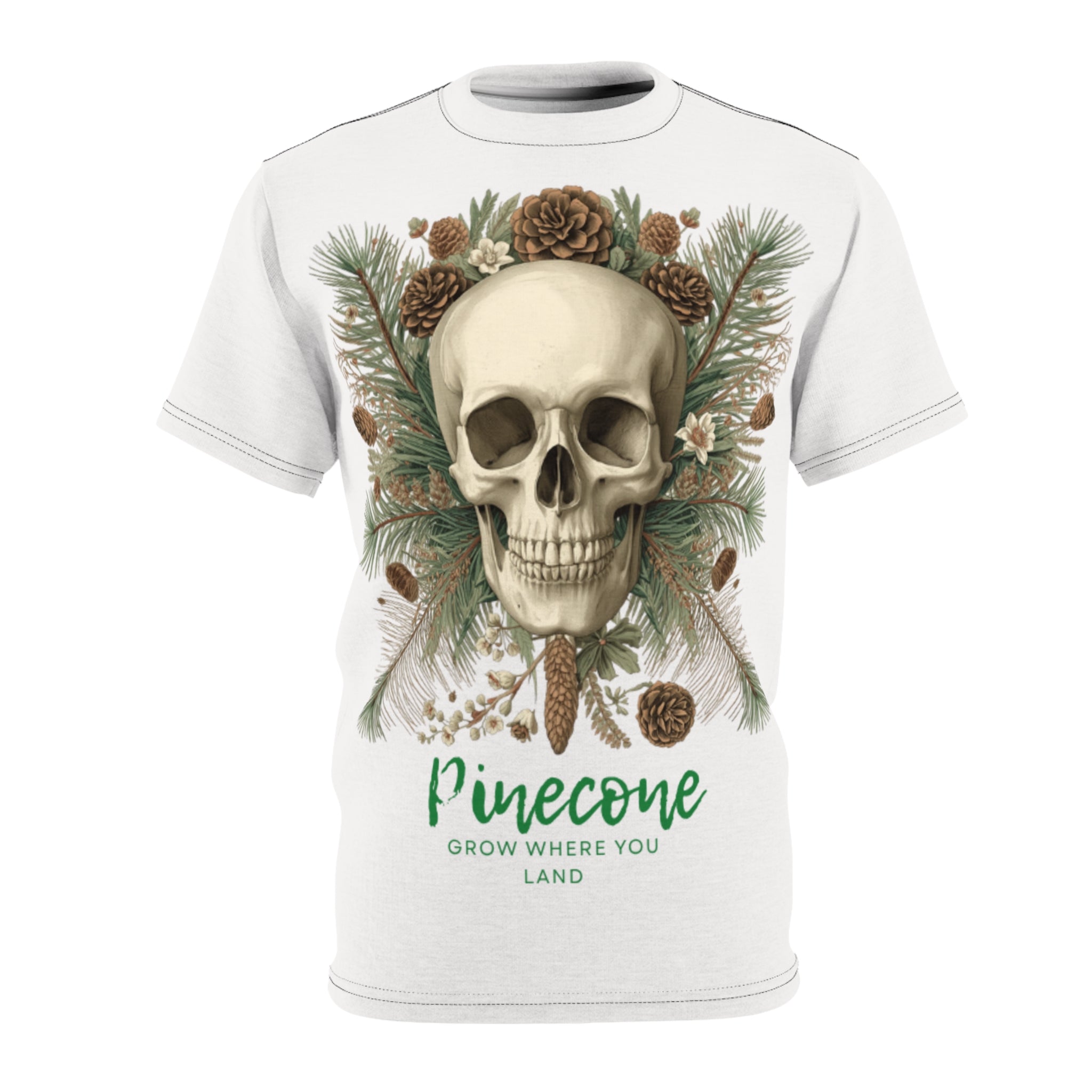 Skull & Pinecone T‑Shirt — 'Pinecone: Grow Where You Land' Nature Skull Tee