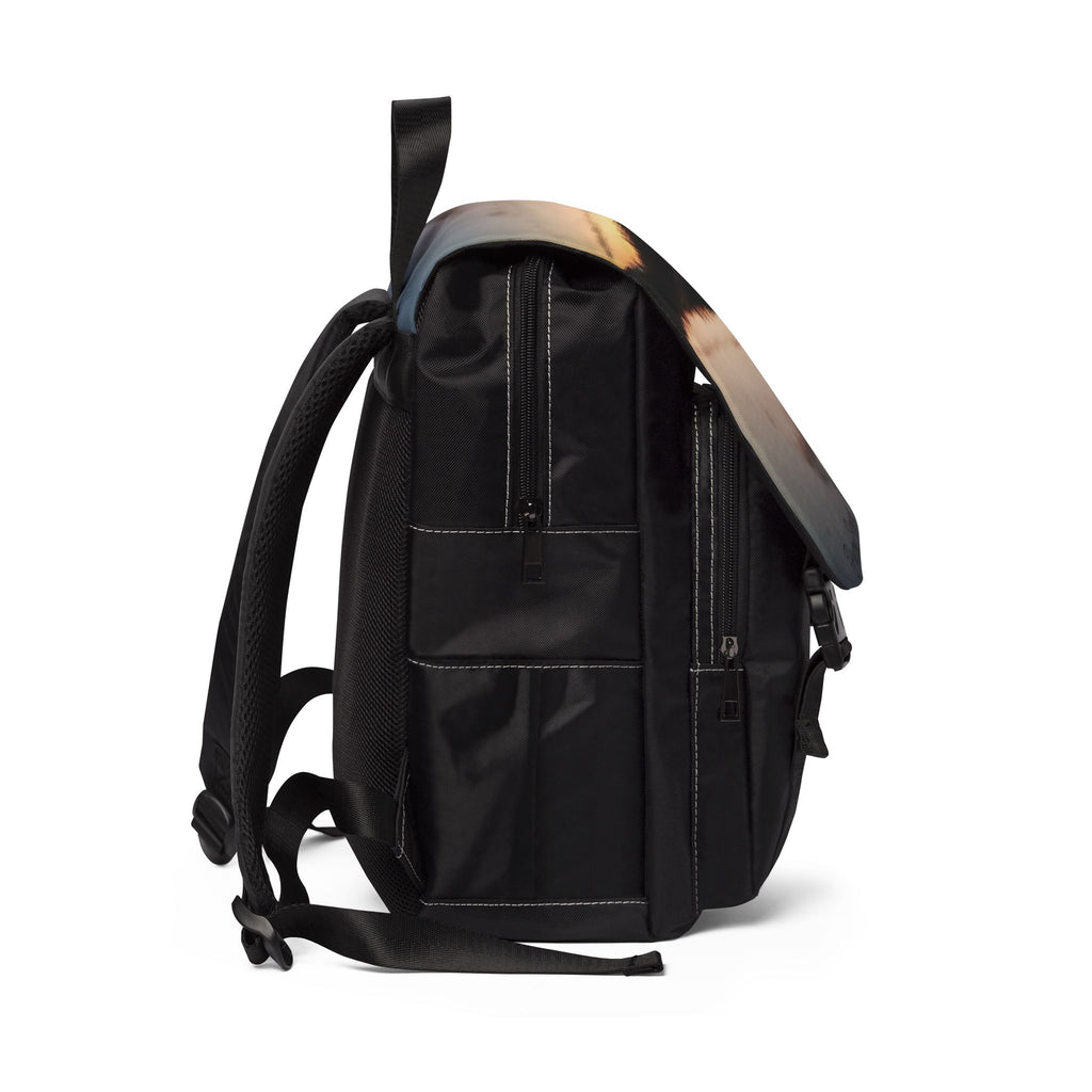 Sunset Lake Flap Backpack — Scenic Nature Shoulder Bag