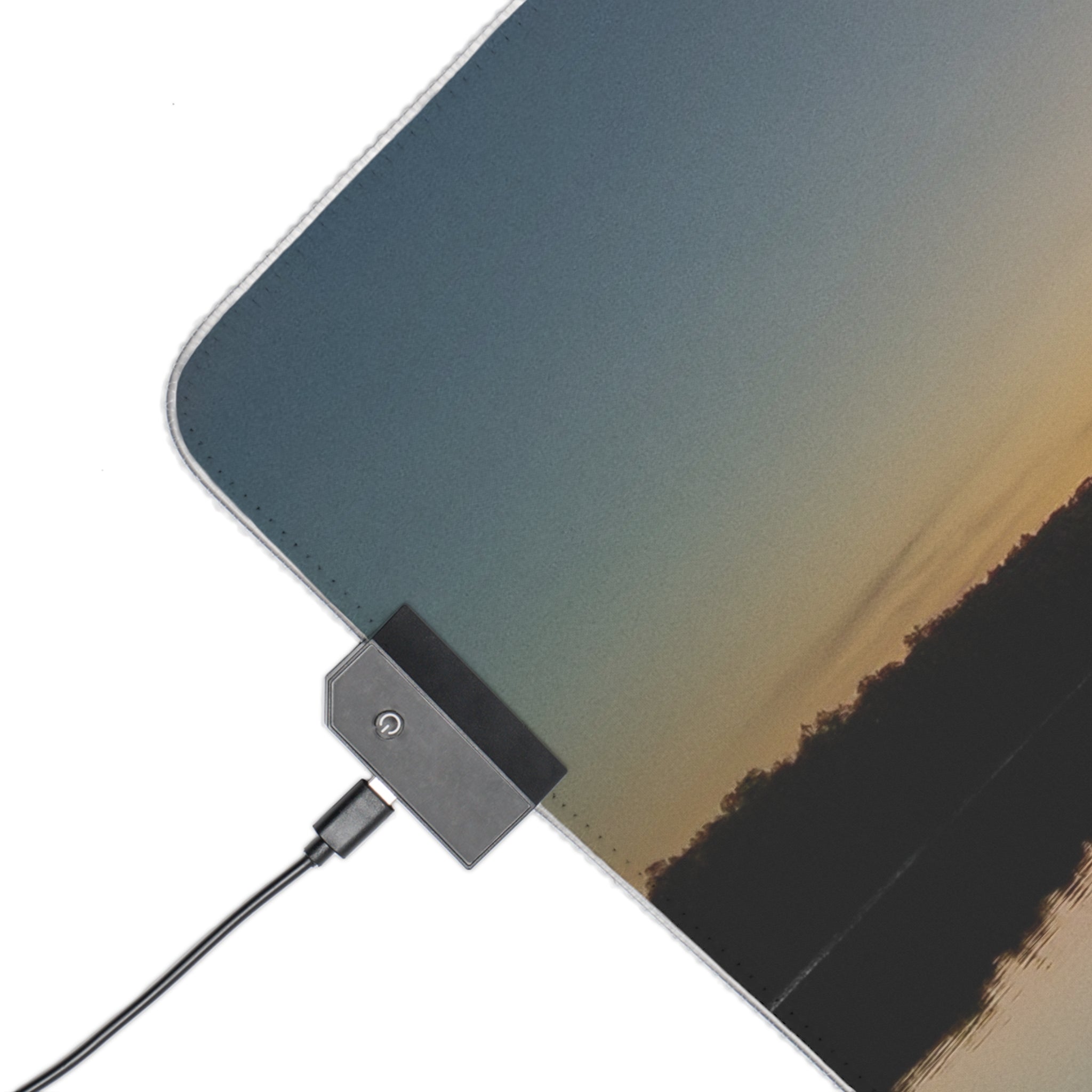 LED Gaming Mouse Pad — RGB Large Desk Mat with Sunset Lake Print