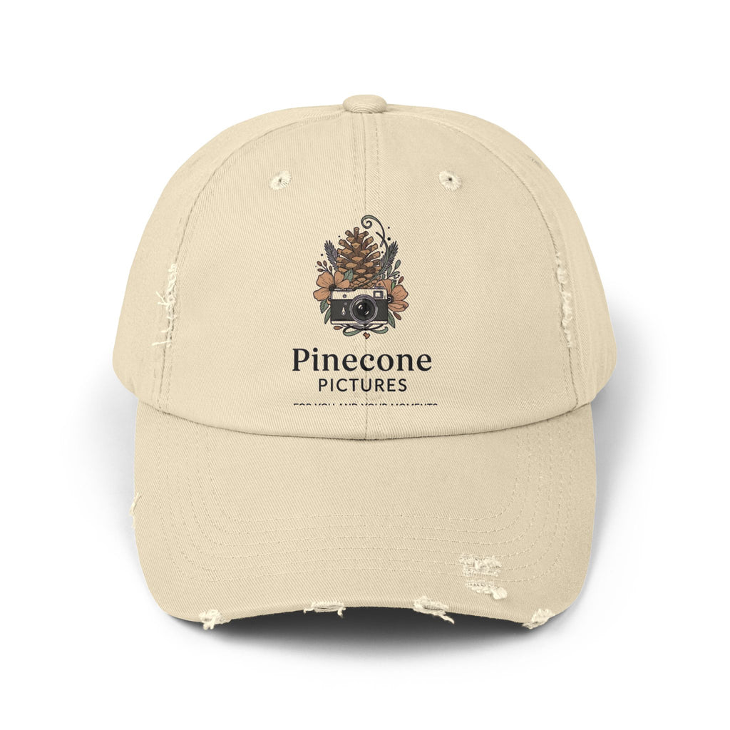 Pinecone Pictures Distressed Cap — Vintage Camera Logo Baseball Hat