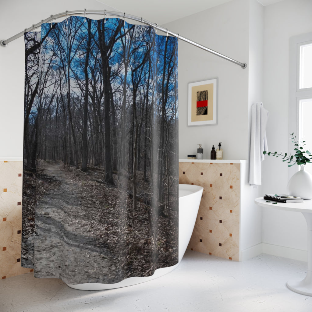 Forest Path Shower Curtain – Moody Woodland Bathroom Décor