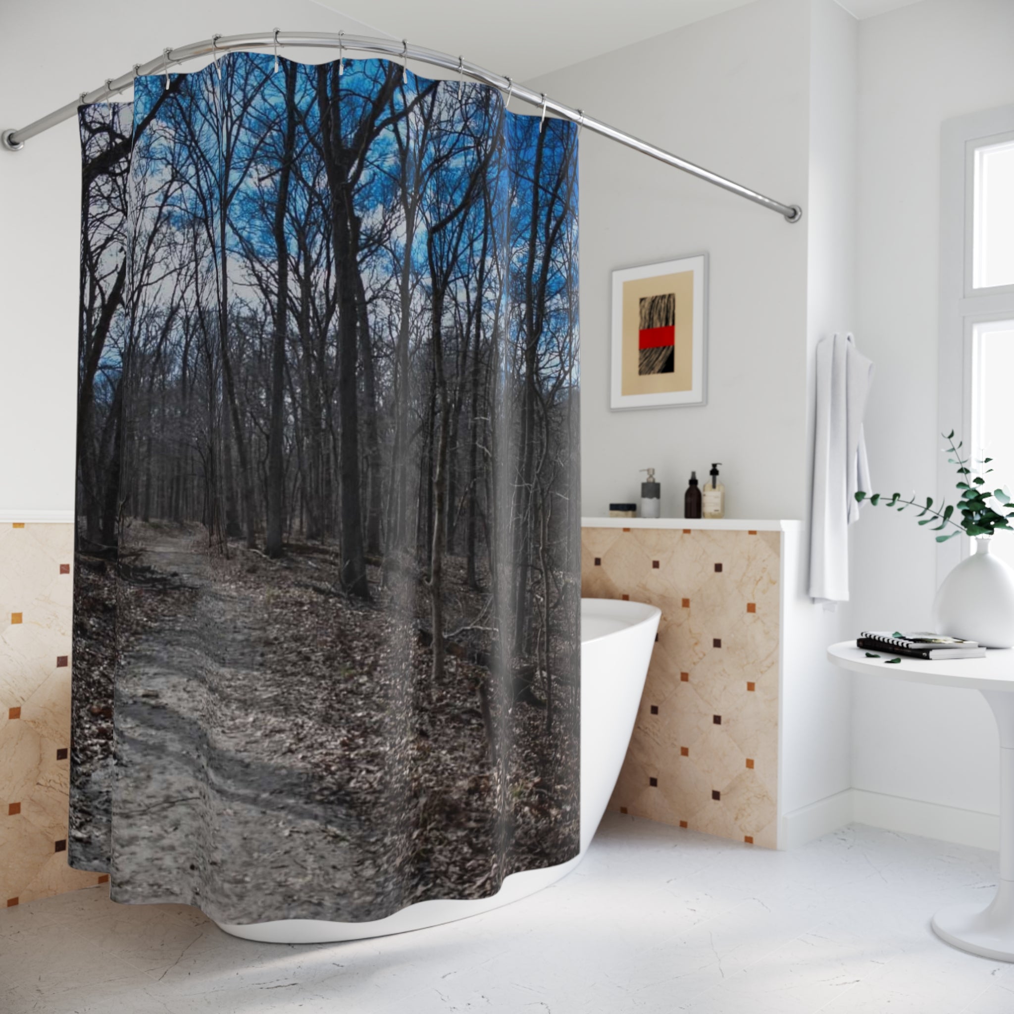 Forest Path Shower Curtain – Moody Woodland Bathroom Décor