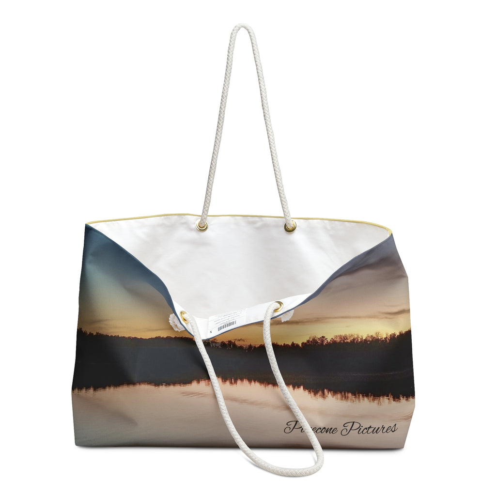 Scenic Lake Sunset Weekender Bag — Pinecone Pictures Printed Travel Tote