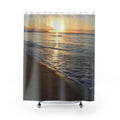 Sunset Beach Shower Curtain — Coastal Ocean Waves Bathroom Decor