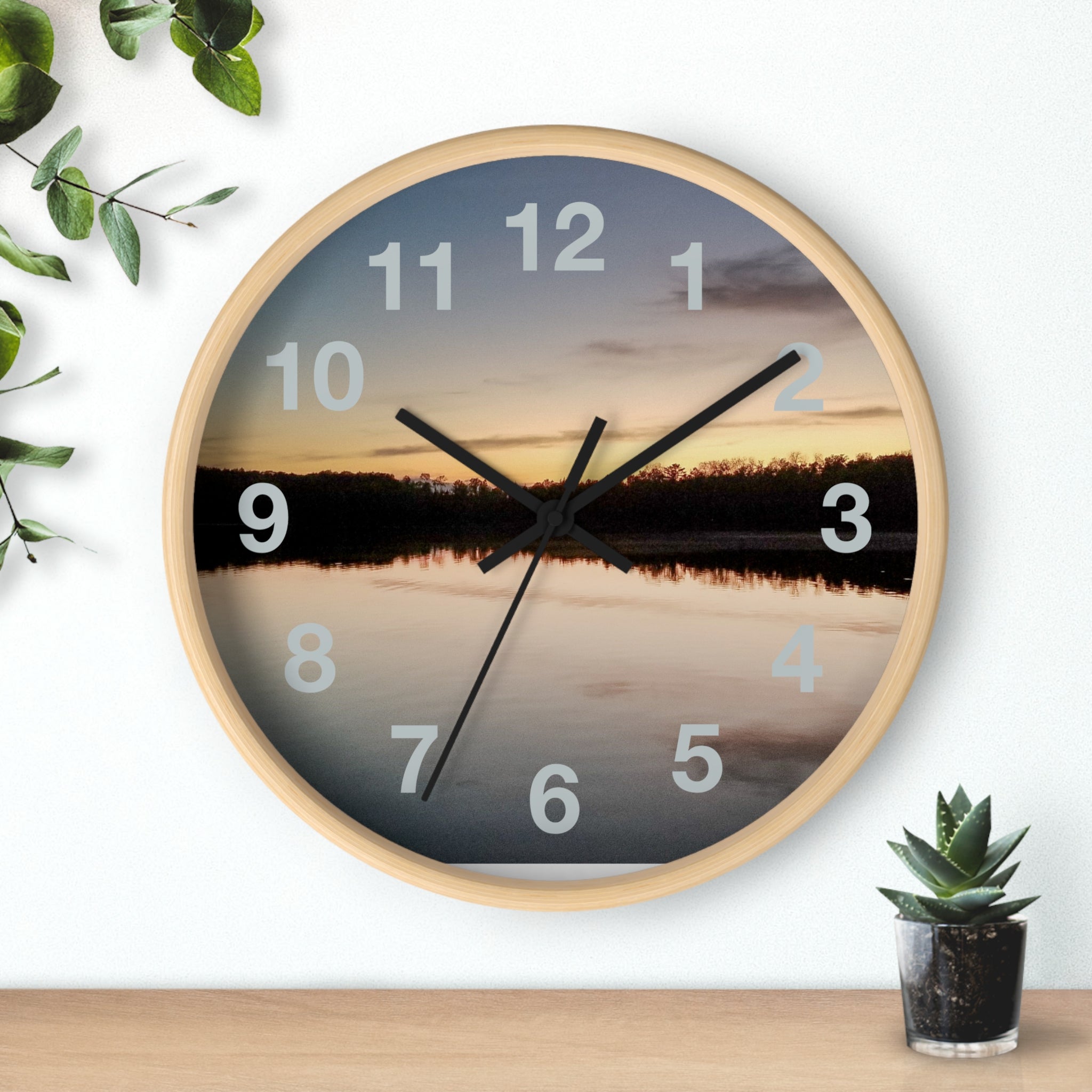 Sunset Lake Wall Clock – Reflective Nature Scenic Clock