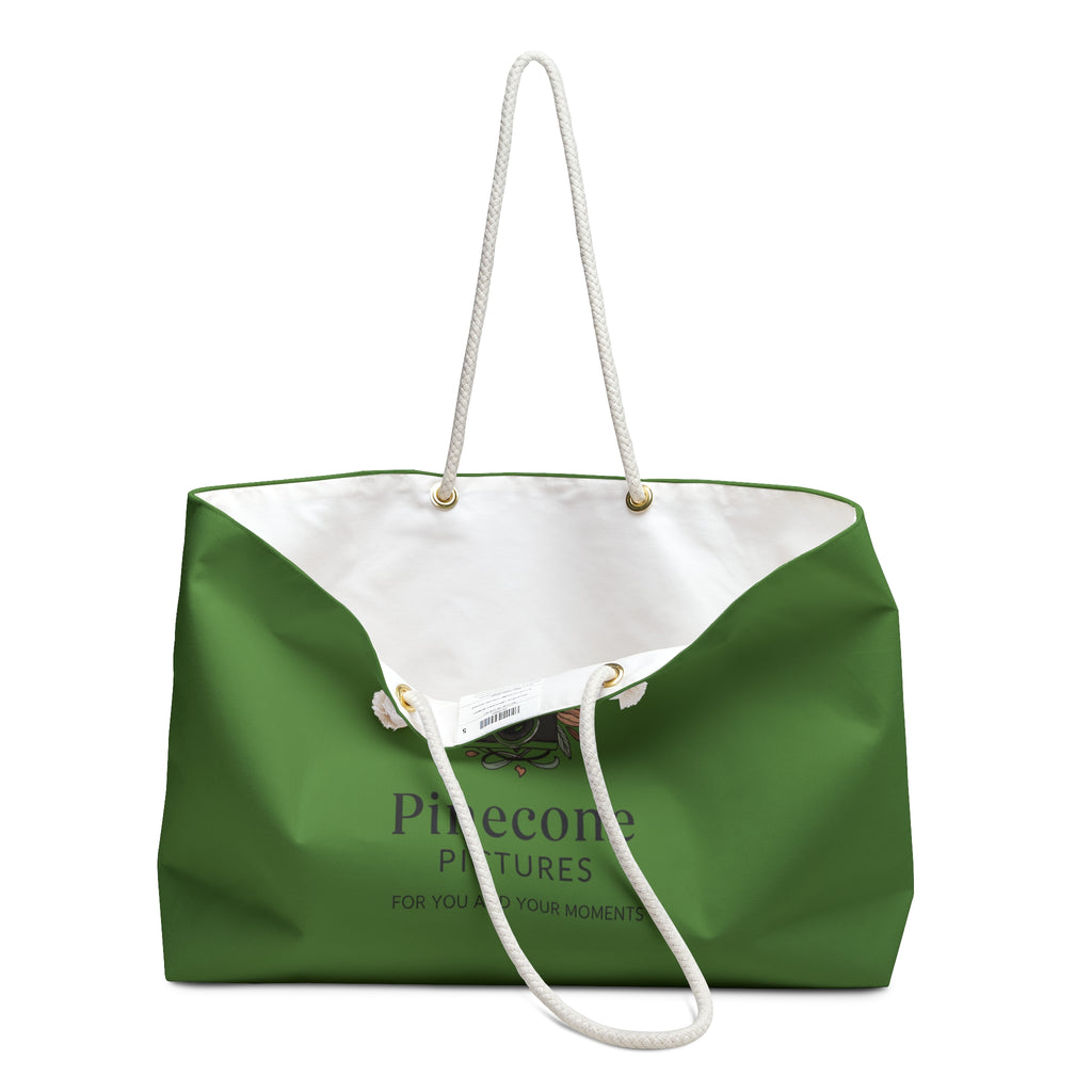 Pinecone Pictures Green Weekender Bag — Floral Pinecone Logo Travel Tote