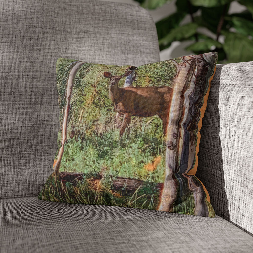Deer in Forest Pillowcase — Rustic Wildlife Decorative Throw Pillow