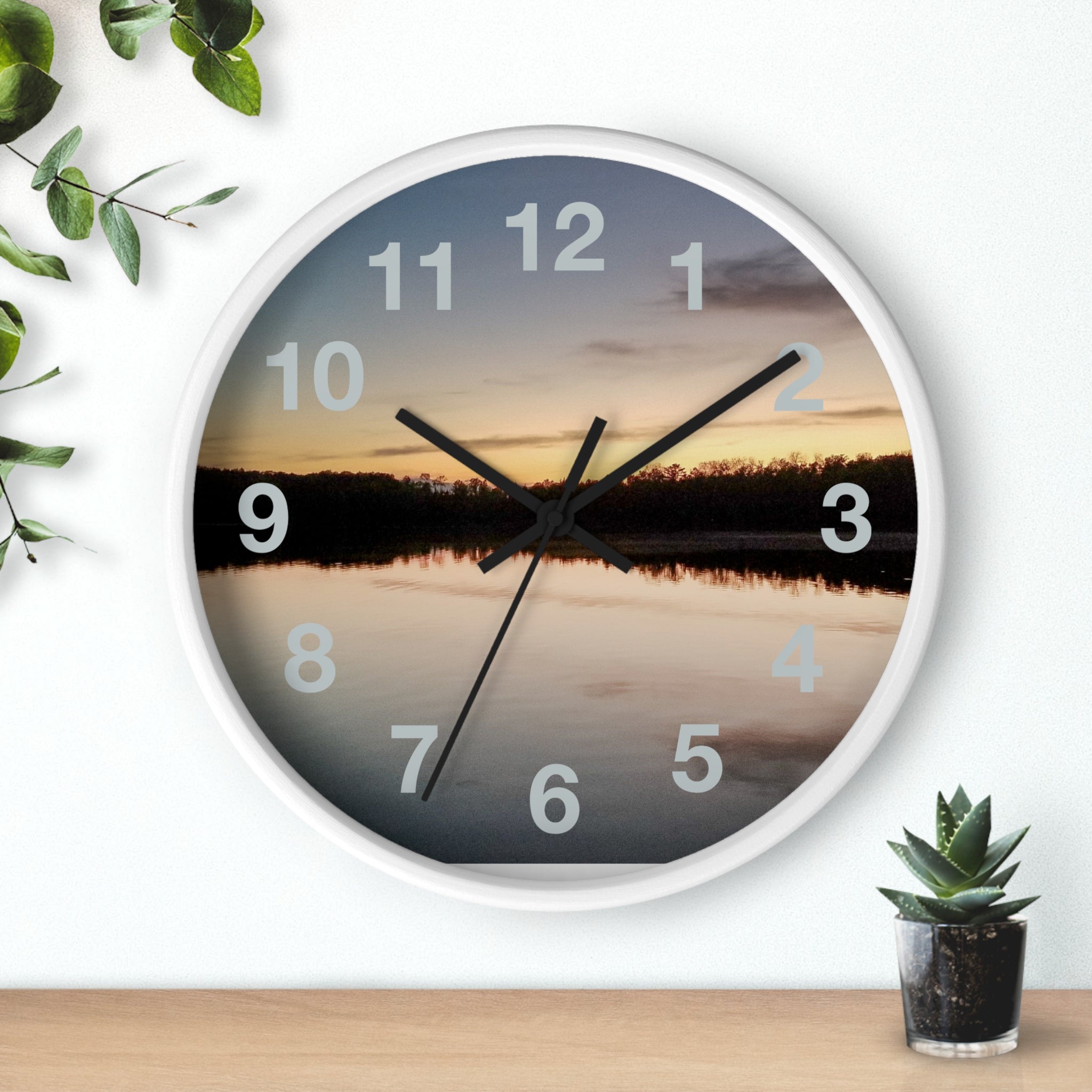 Sunset Lake Wall Clock – Reflective Nature Scenic Clock