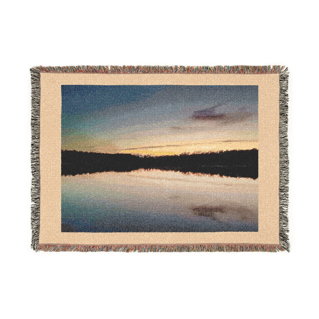 Sunset Lake Woven Blanket — Scenic Lakeside Throw for Living Room & Cabin Décor