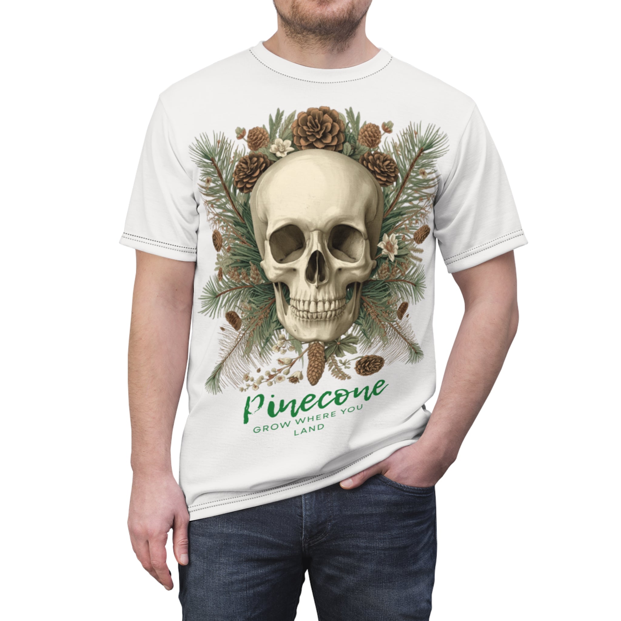 Skull & Pinecone T‑Shirt — 'Pinecone: Grow Where You Land' Nature Skull Tee
