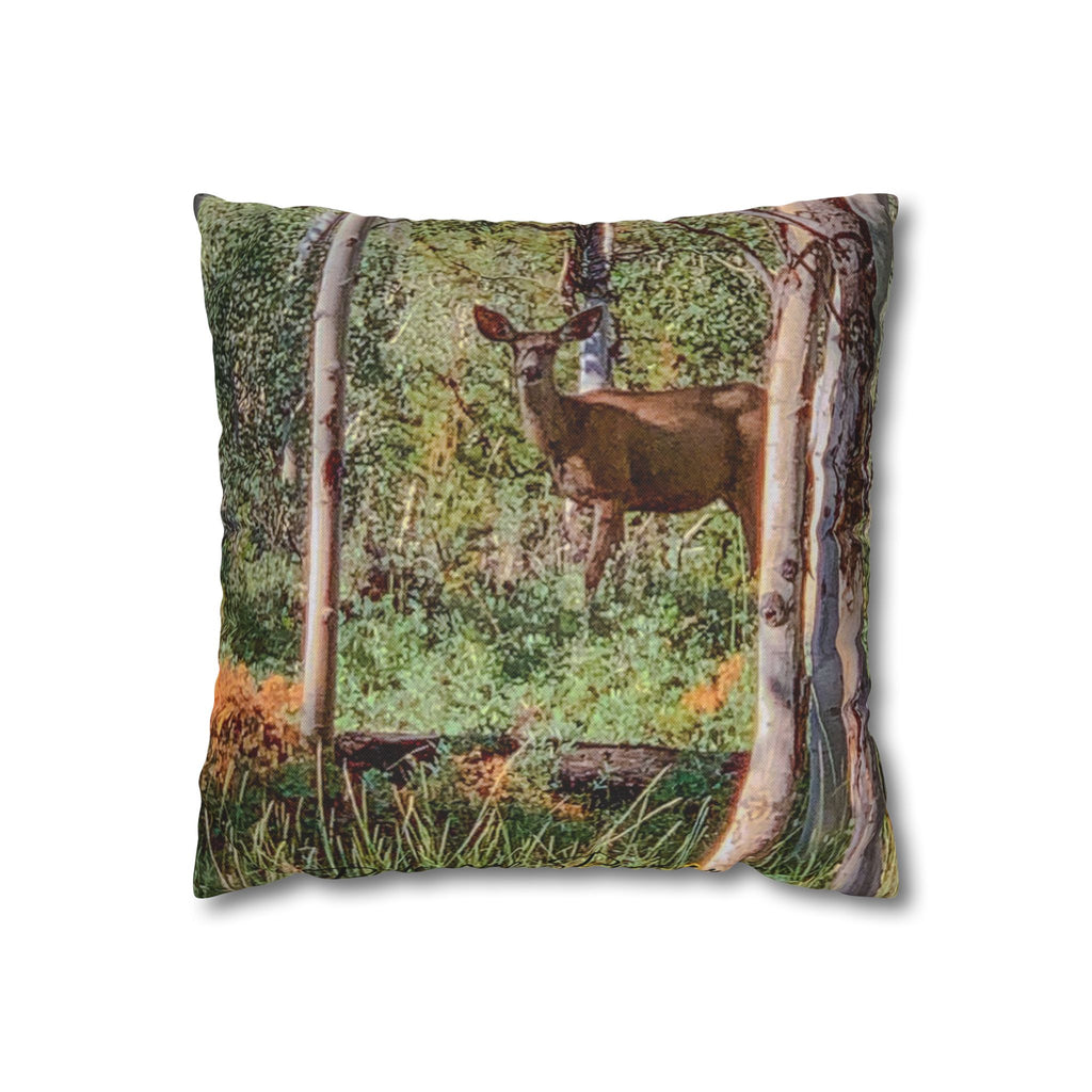 Deer in Forest Pillowcase — Rustic Wildlife Decorative Throw Pillow