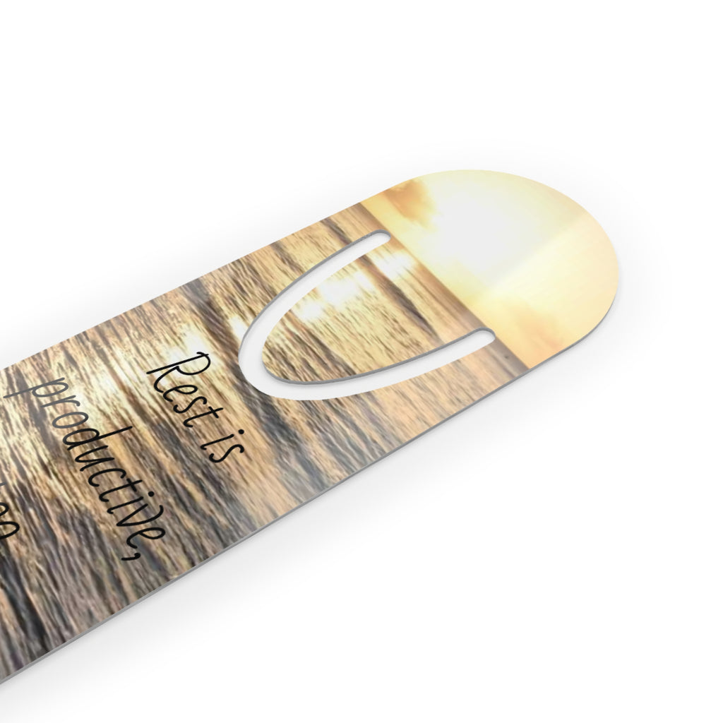 Bookmark — "Rest Is Productive, Too" Sunrise Beach Metal Bookmark