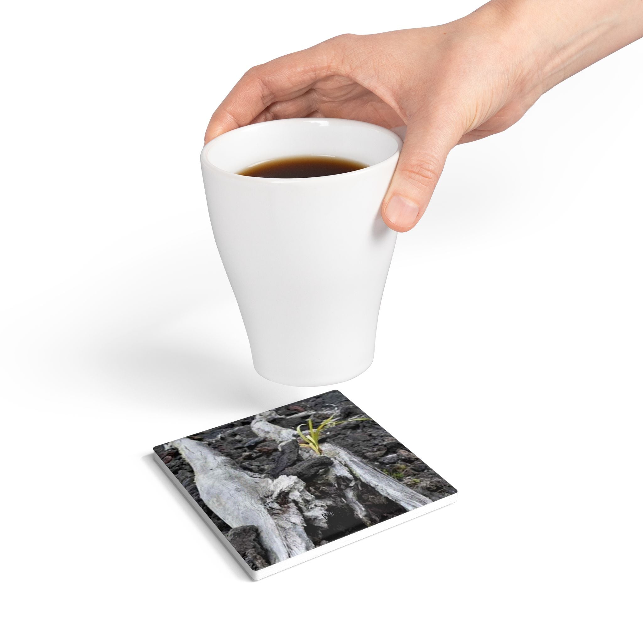 Driftwood Nature Ceramic Coaster — Rustic Woodland Drink Coaster