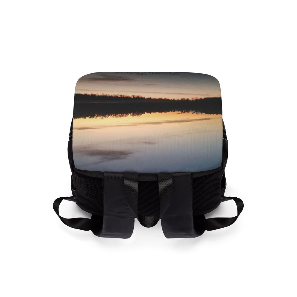 Sunset Lake Flap Backpack — Scenic Nature Shoulder Bag