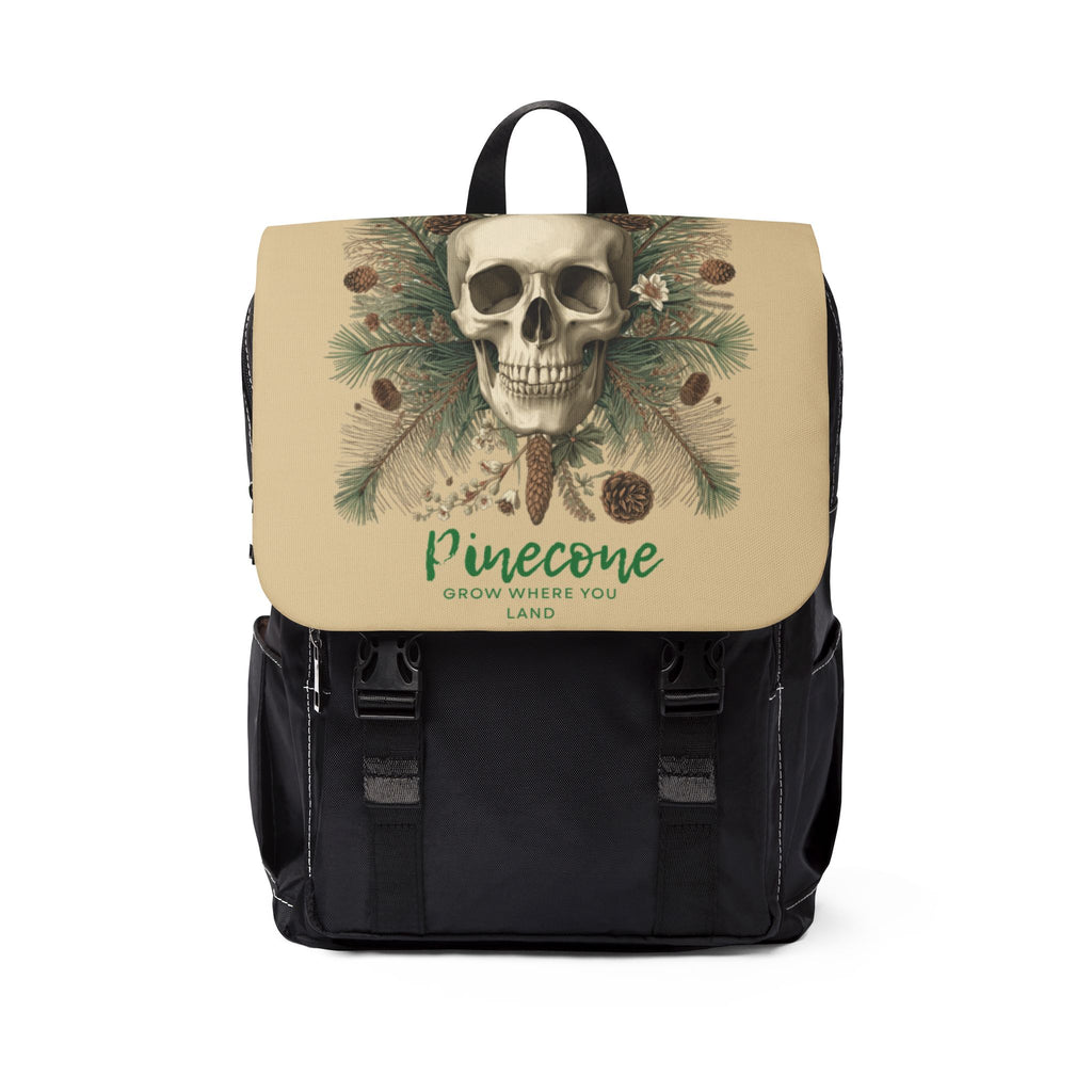 Skull & Pinecone Canvas Backpack — "Pinecone: Grow Where You Land"