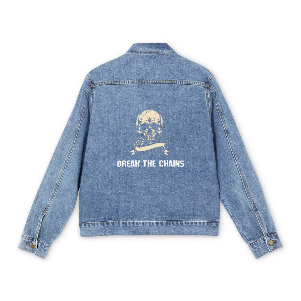 Skull & Crossbones 'Break The Chains' Denim Jacket - Men's Retro Distressed Jean Jacket