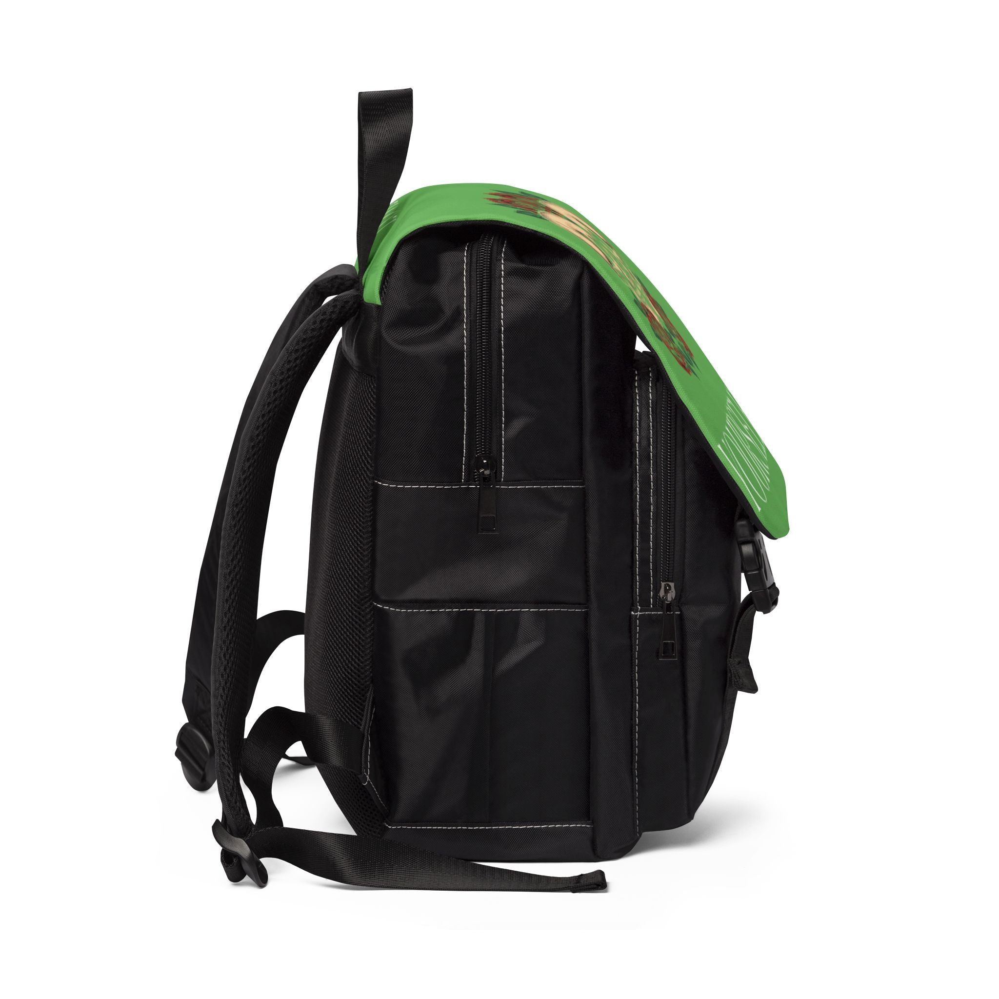 Green Skull & Roses Backpack — "Yourself" Motivational Shoulder Bag