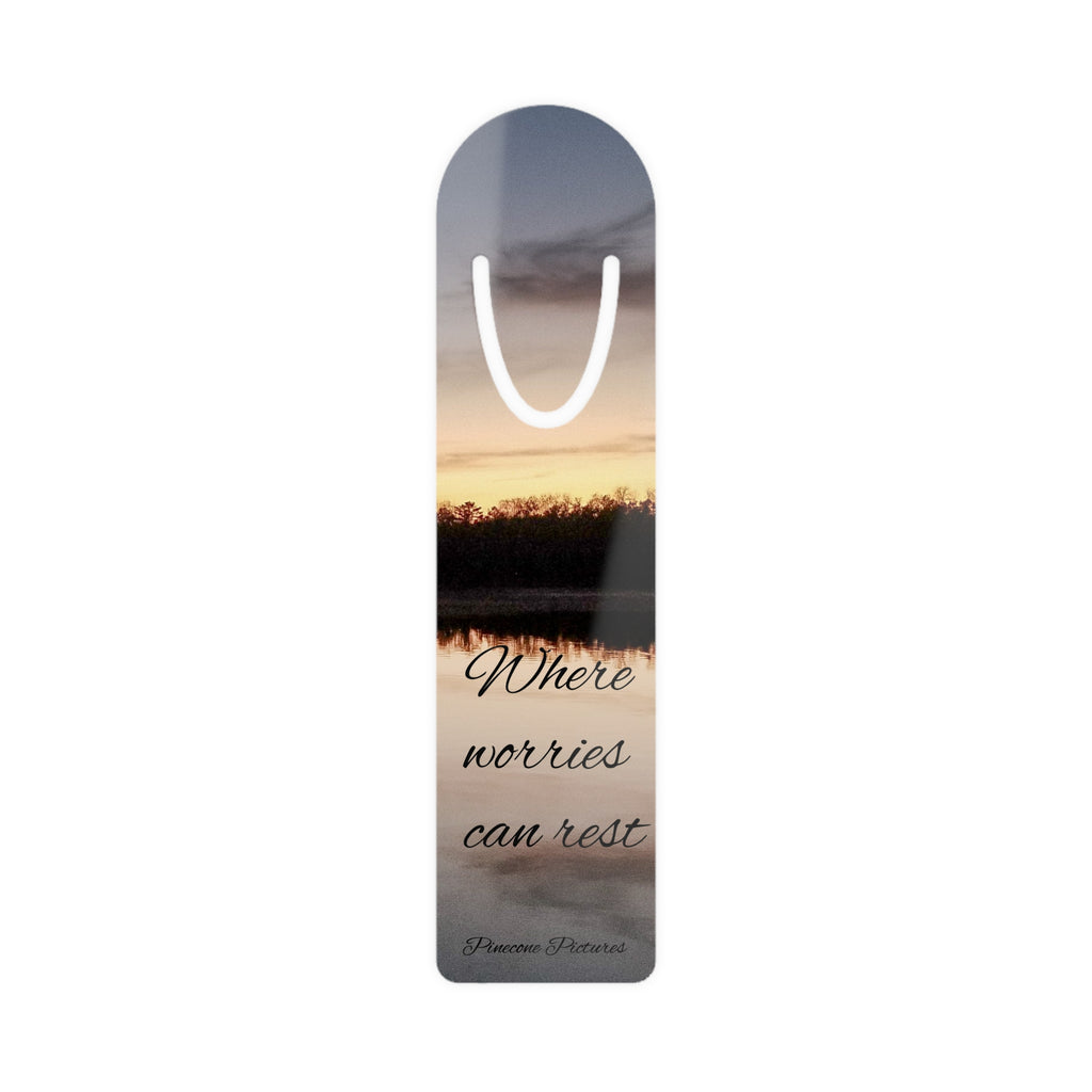 Serene Sunset Metal Bookmark – "Where worries can rest" Inspirational Bookmarker