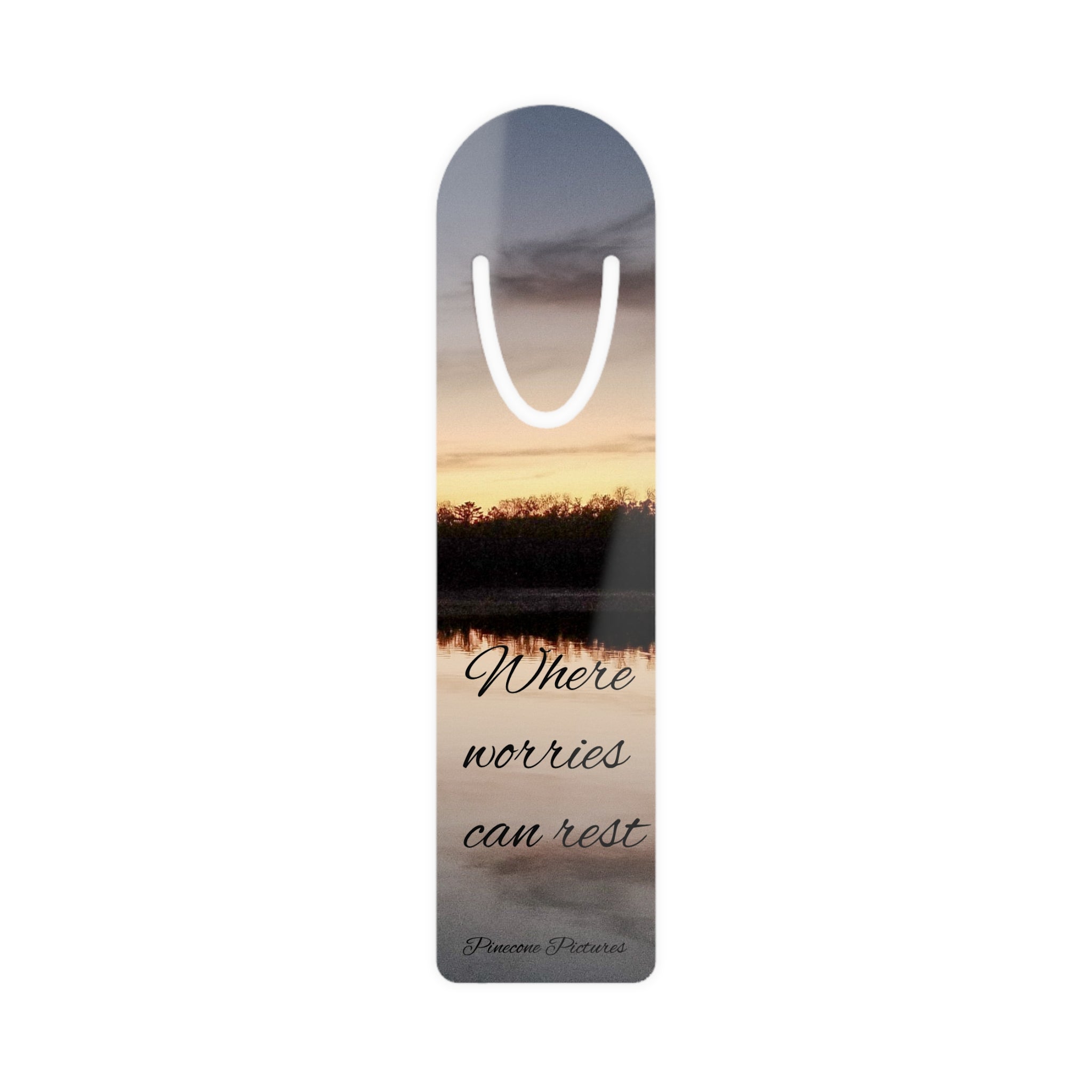 Serene Sunset Metal Bookmark – "Where worries can rest" Inspirational Bookmarker
