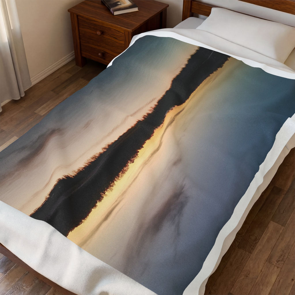 Sunset Reflection Velveteen Plush Blanket — Cozy Lake Scenery Throw